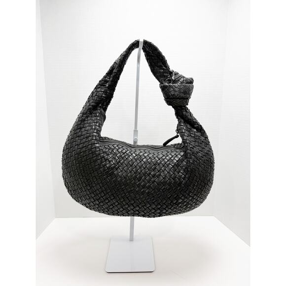 Unbranded TJmaxx Genuine Leather Woven Shoulder Bag Knotted Black - Picture 2 of 14